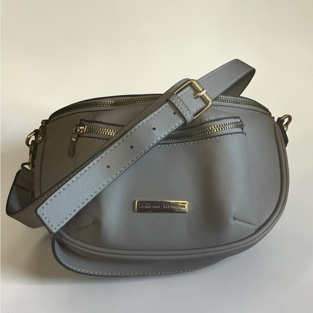 Adrienne Vittadini Grey Crossbody Belt‎ Bag with Gold Hardware